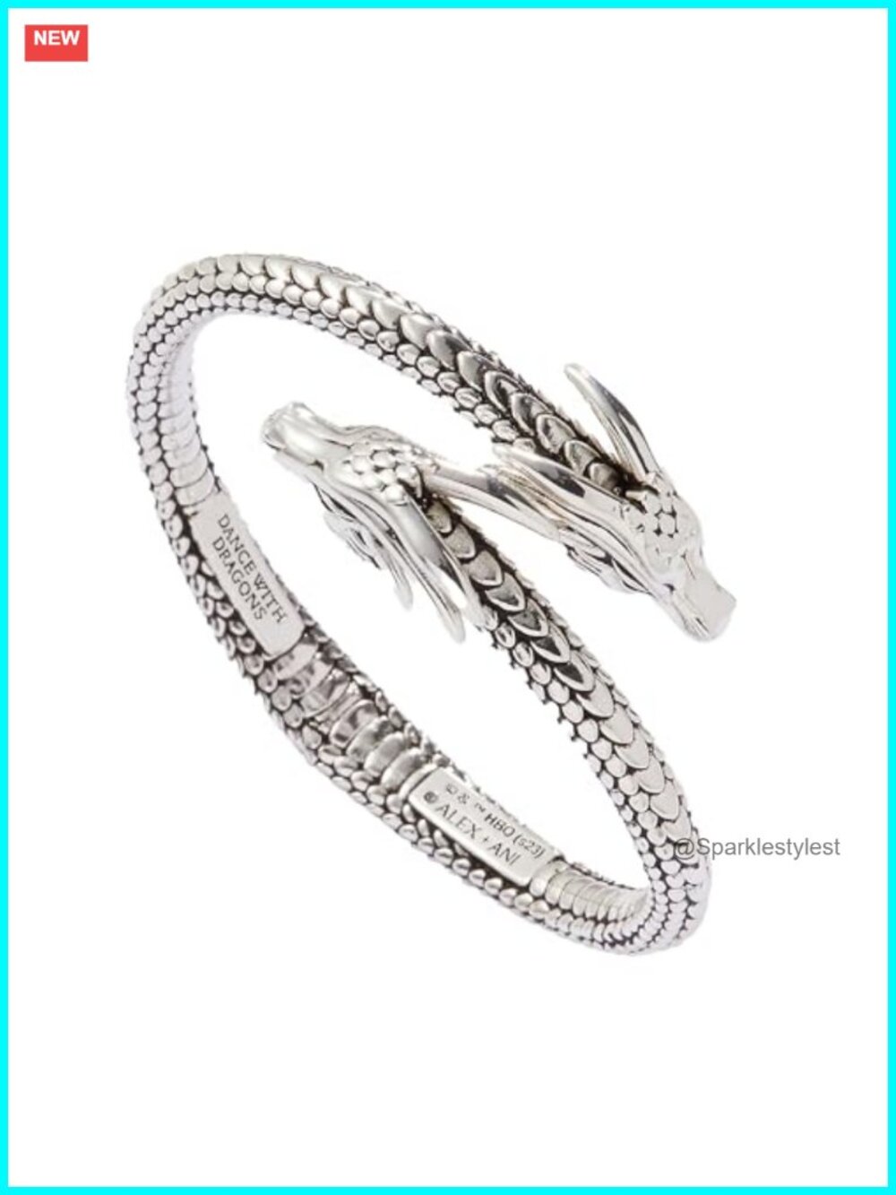 Expandable Bypass Cuff Bracelet Dragon Etched Antiqued Silver Tone